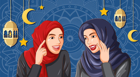 Two women talking with lanterns and stars