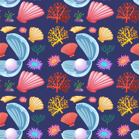 Vibrant marine life with shells and coralsのイラスト素材