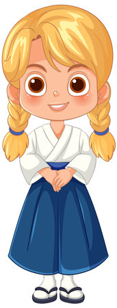 Blonde girl with braids in traditional attireのイラスト素材
