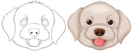 Adorable dog face with outline versionのイラスト素材