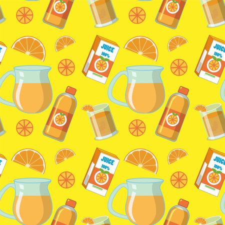 Colorful pattern with juice and orange slicesのイラスト素材