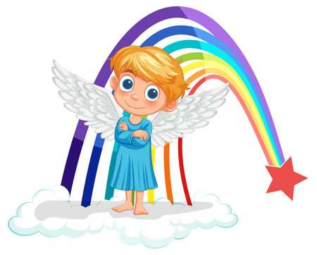 A cute angel child standing on a cloudのイラスト素材