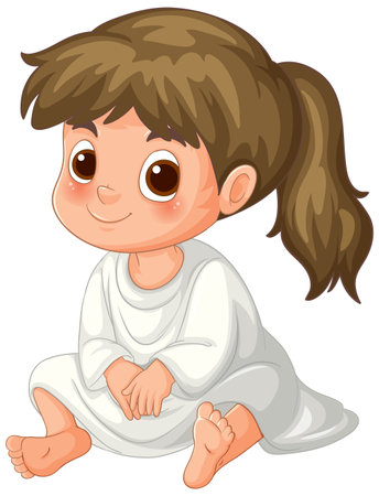 Smiling child in white outfit sittingのイラスト素材