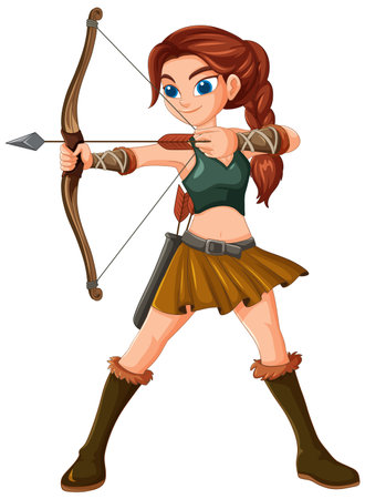 Woman aiming bow and arrow confidentlyのイラスト素材