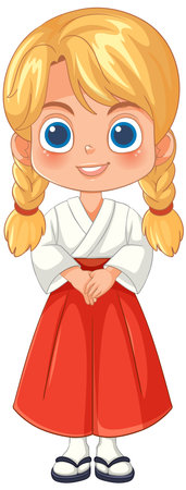 Smiling girl with blonde hair and braidsのイラスト素材