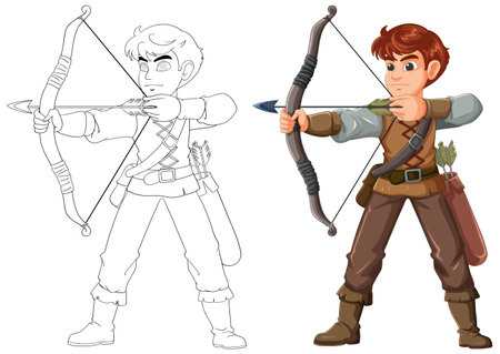 Man aiming bow and arrow confidentlyのイラスト素材