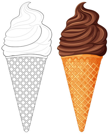 Illustration of chocolate ice cream in a coneのイラスト素材