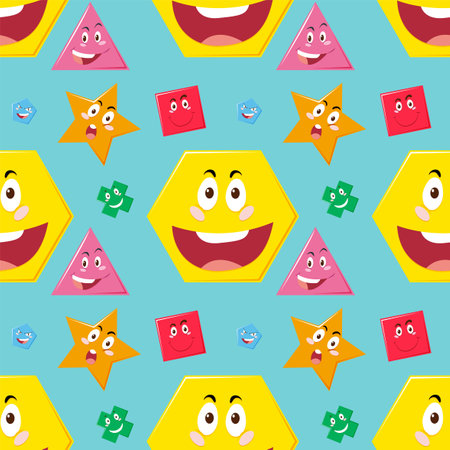 Bright shapes with happy, smiling facesのイラスト素材