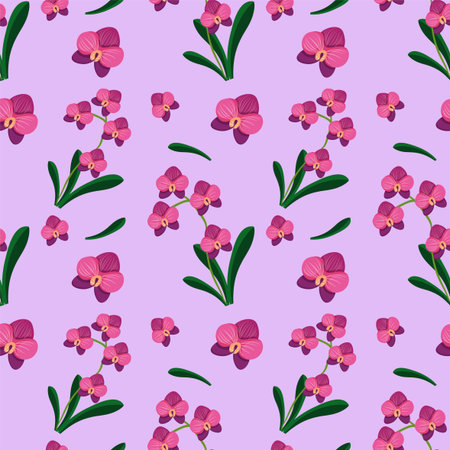 Vibrant pink orchids on a purple backgroundのイラスト素材