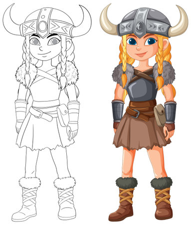 Color and line art of a Viking girlのイラスト素材