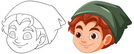 Illustration of a boy's face with a hatのイラスト素材