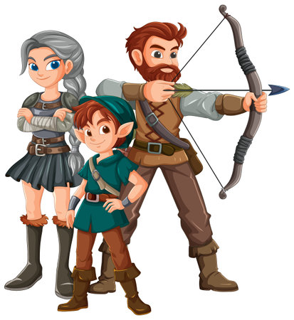 Three characters in medieval warrior attireのイラスト素材