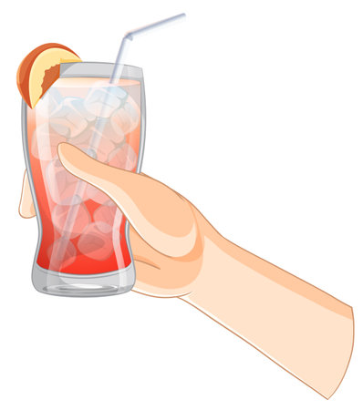Hand holding a cold beverage with iceのイラスト素材