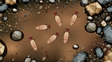 Six insects burrowing in rocky soil