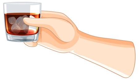 Illustration of a hand with a whiskey glassのイラスト素材