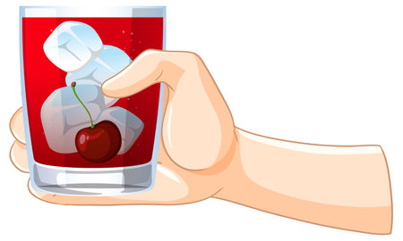 Hand holding a glass of cherry beverageのイラスト素材