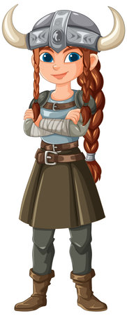 Confident young Viking girl in traditional attireのイラスト素材