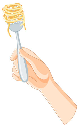 Illustration of hand twirling spaghetti on forkのイラスト素材