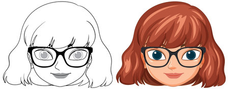 Color and outline versions of a woman's faceのイラスト素材