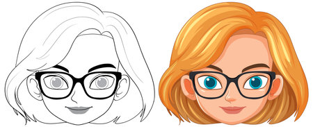 Illustration of a woman in color and outlineのイラスト素材