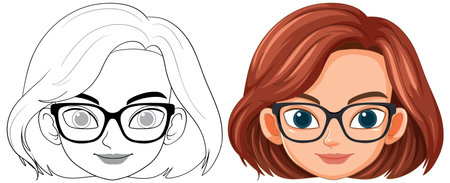 Color and outline versions of a woman's faceのイラスト素材