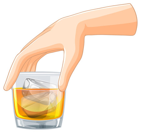 Illustration of a hand with a whiskey glassのイラスト素材