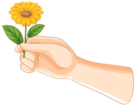 A hand holding a yellow flowerのイラスト素材