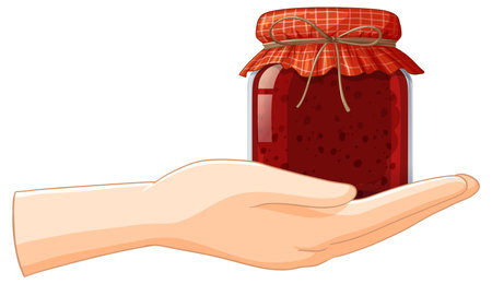 Hand presenting a jar of homemade jamのイラスト素材