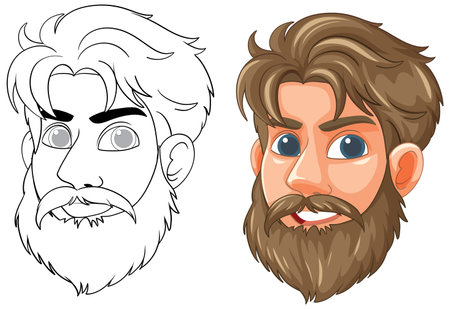 Colorful and outlined bearded cartoon character designのイラスト素材