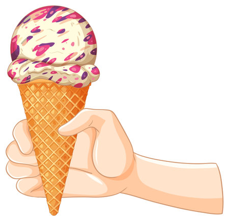 Illustration of a hand with a vibrant ice creamのイラスト素材