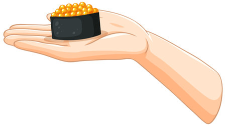Illustration of hand holding sushi with fish roeのイラスト素材
