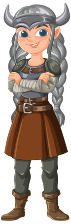 Smiling warrior in traditional Viking attireのイラスト素材