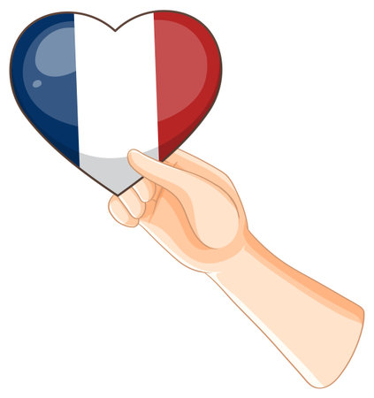 Hand holding a heart-shaped French flagのイラスト素材