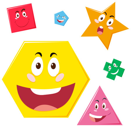 Colorful shapes with expressive, smiling facesのイラスト素材