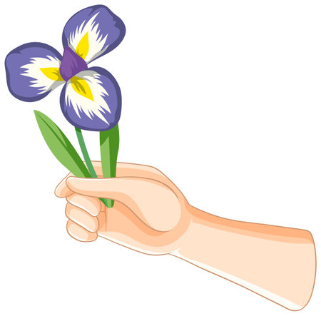 Illustration of a hand holding a purple flowerのイラスト素材