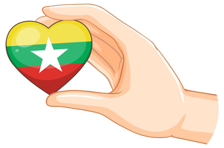 Illustration of a hand holding Myanmar flag heartのイラスト素材