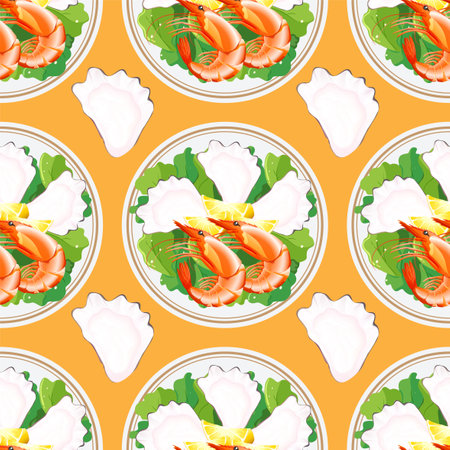 Colorful seafood illustration featuring shrimp and oystersのイラスト素材