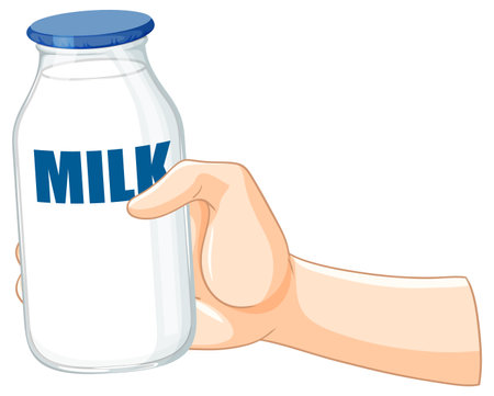 Illustration of a hand holding a milk bottleのイラスト素材