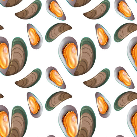 Colorful mussels arranged in a seamless vector patternのイラスト素材