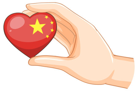Hand holding heart with Chinese flag designのイラスト素材