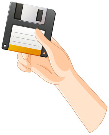 Illustration of a hand holding a floppy diskのイラスト素材