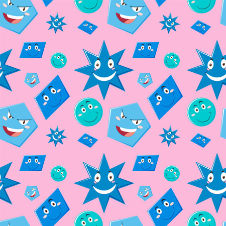 Colorful shapes with expressive faces on pink backgroundのイラスト素材