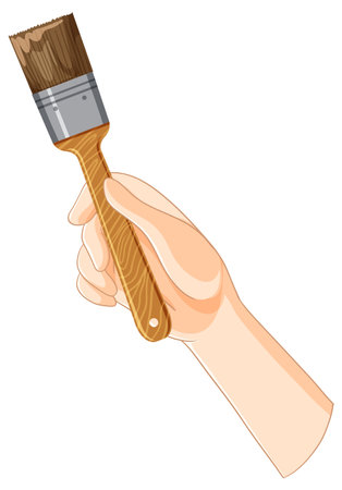 A hand gripping a wooden paintbrush firmlyのイラスト素材