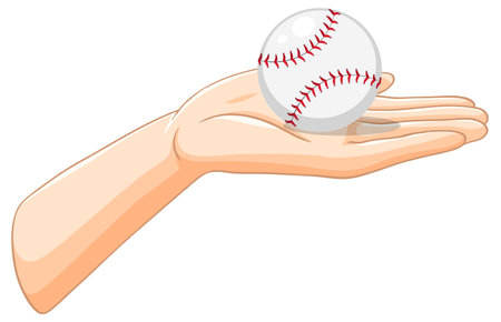 A hand gently holds a baseball in palmのイラスト素材