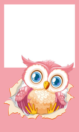 Adorable owl emerging from torn paper frameのイラスト素材