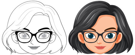 Vector art of a woman with glasses and dark hairのイラスト素材