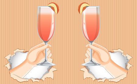 Two hands holding glasses with orange slicesのイラスト素材