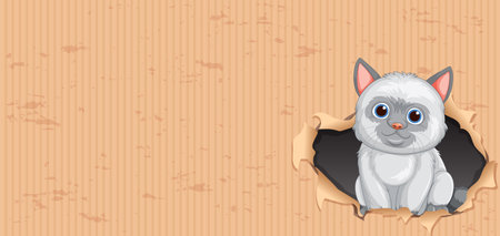 Adorable cat peeks through a torn paper holeのイラスト素材