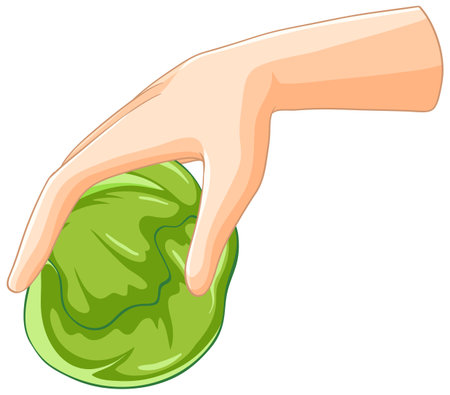 A hand gently holds a green slime blobのイラスト素材