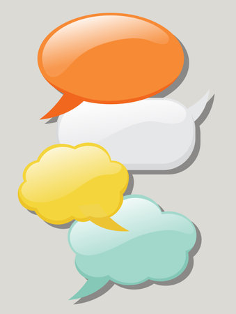 Three vibrant speech bubbles on a neutral backgroundのイラスト素材